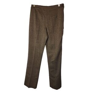 Sharon Young Brown Herringbone Straight Leg Pant Elastic Sides Side Zip Size 2